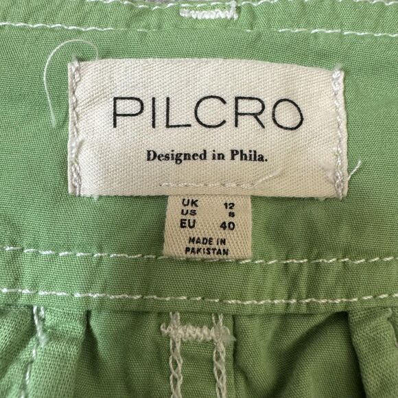 Pilcro Skirt Womens 8 Green Midi Pencil Front Slit Pockets Zip Belt Loops Cotton - Picture 8 of 13